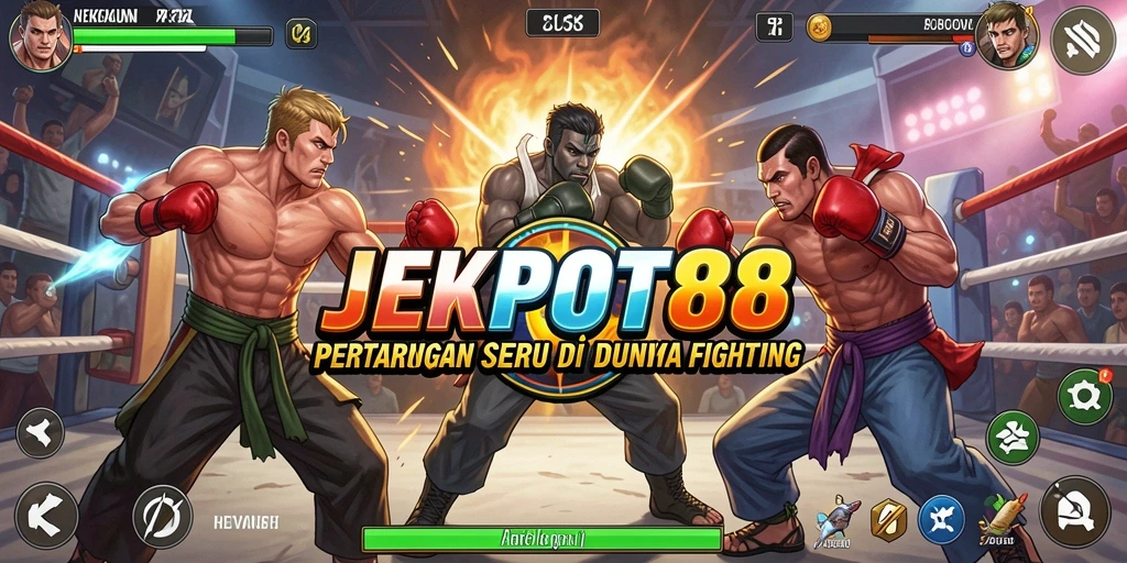 Gameplay JEKPOT88 menampilkan aksi pertarungan yang seru dan intens.
