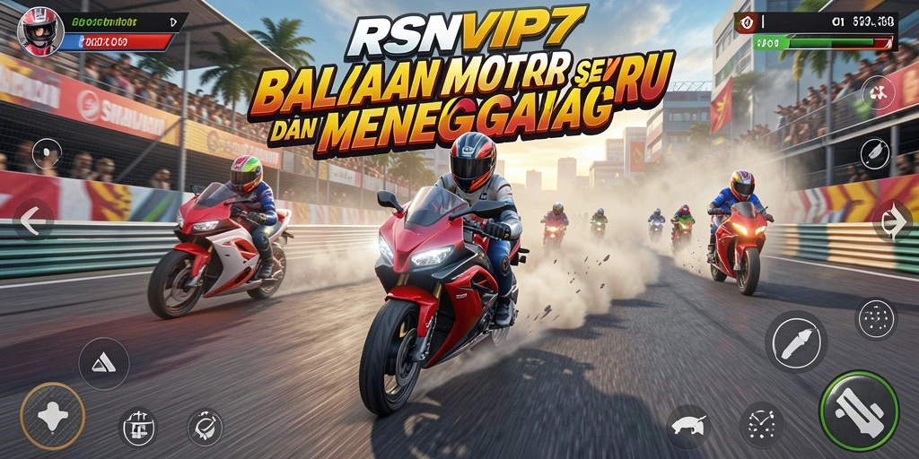 Screenshot gameplay RSNVIP7 menampilkan balapan motor yang mendebarkan.
